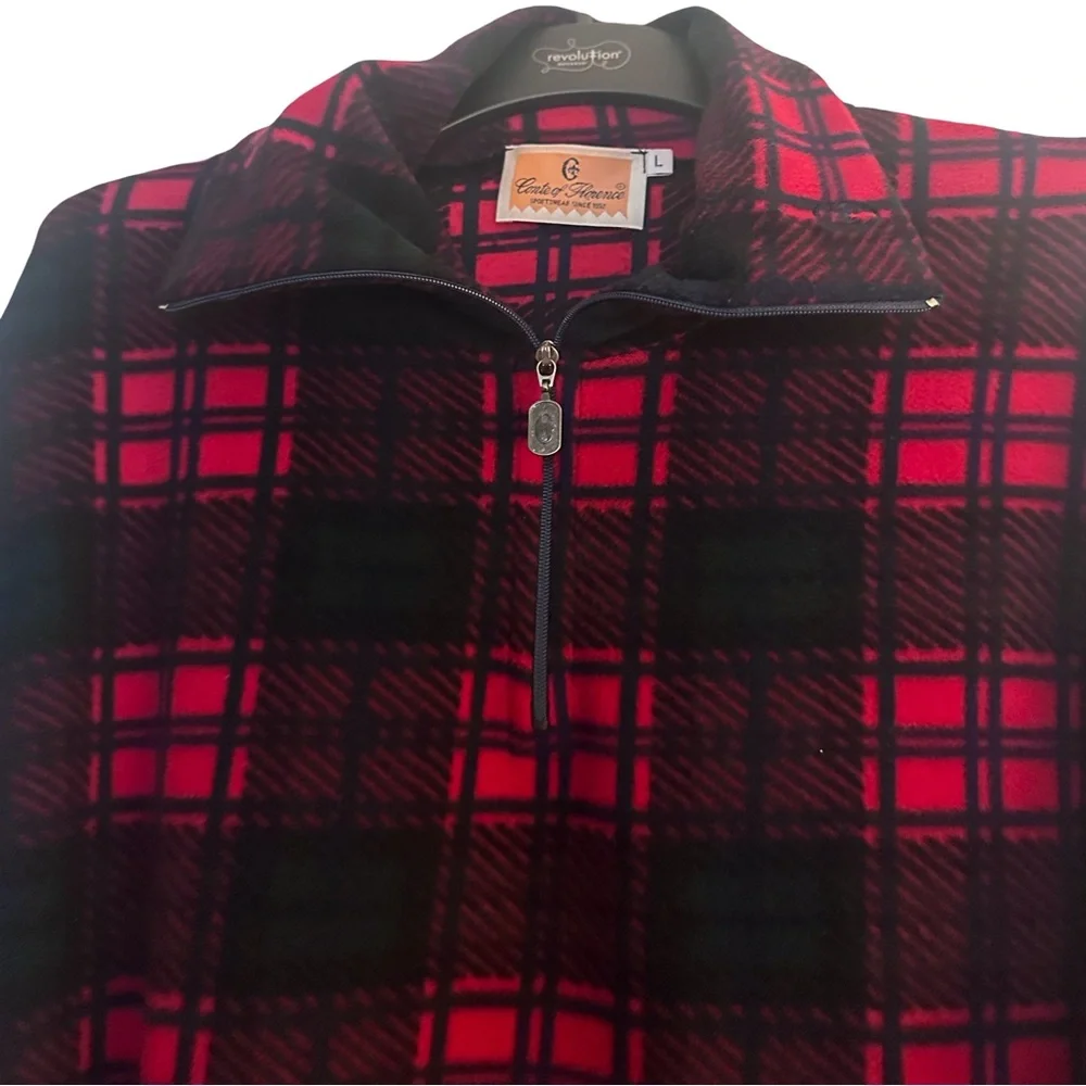 Conte of Florence Vintage Soft Red/Black Buffalo Plaid 1/4 Zip Pullover Fleece